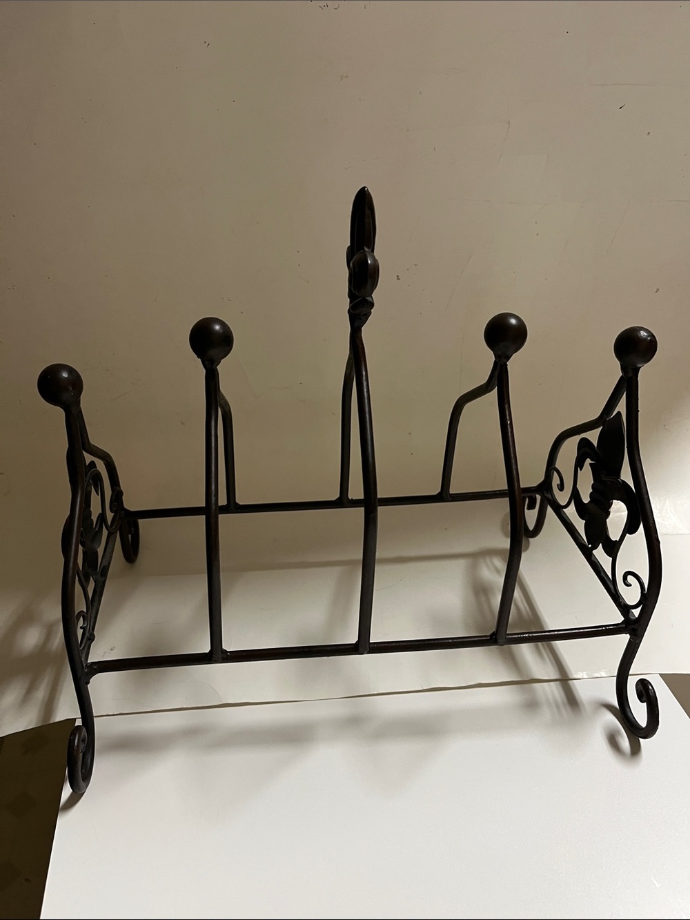 Fleur De Lis  Wrought Iron Magazine/plate Rack in Dark Brown/Black. 10”X 8”X10”